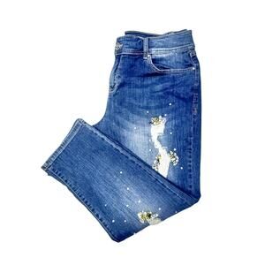 INC Boyfriend Regular Fit Diamond Crystal Embellished Stretchy Size 16 Jeans